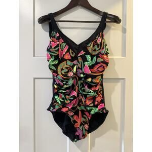Vintage Maxine of Hollywood Swimsuit 80s/90s Floral Tropical Rouched *READ(Size)